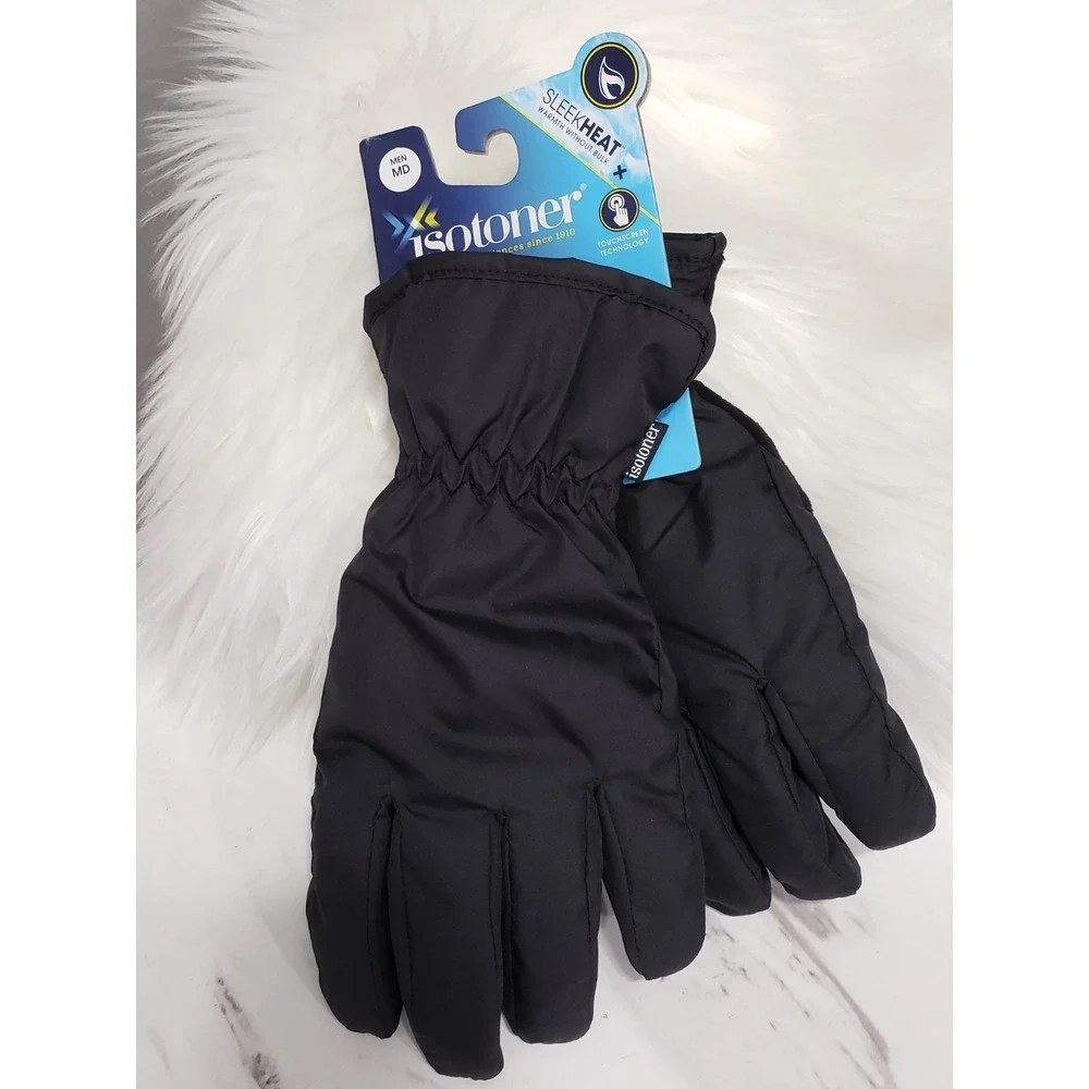 Isotoner‎ SleekHeat Packable Gloves Men's Medium SmartDri Black Touchscreen NEW